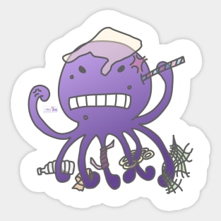Angry octopus annoyed by plastics Sticker